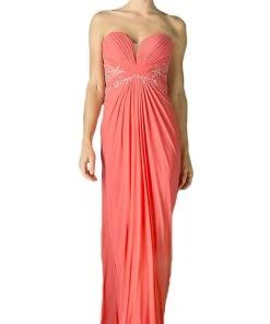 Cinderella Divine - Crisscrossed Strapless Applique Ornate Long Gown