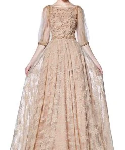 Formal Gowns Cinderella Divine - CS023 Beaded Bateau A-Line Evening Dress