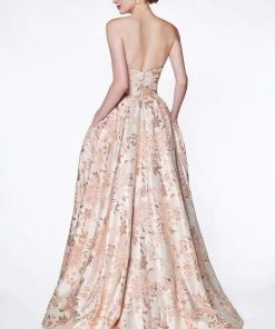 Formal Gowns Cinderella Divine - CS024 Floral Strapless Pleated Ballgown