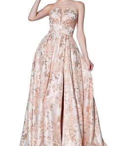 Formal Gowns Cinderella Divine - CS024 Floral Strapless Pleated Ballgown