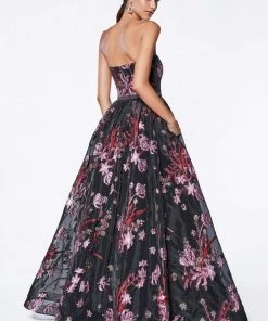 Formal Gowns Cinderella Divine - CS031 Strapless Floral Evening Gown