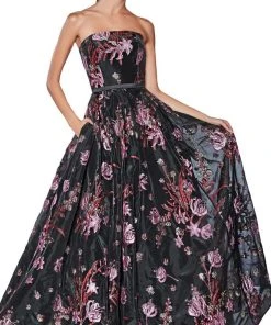 Formal Gowns Cinderella Divine - CS031 Strapless Floral Evening Gown