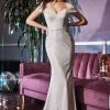 Cinderella Divine - CZ0018 Plunging Off-Shoulder Trumpet Dress Formal Gowns