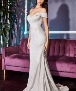 Cinderella Divine - CZ0018 Plunging Off-Shoulder Trumpet Dress Formal Gowns