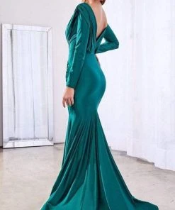 Cinderella Divine - Deep V-Neck Ruched Long Gown CD0168 Formal Gowns 8 Cinderella Divine - Deep V-Neck Ruched Long Gown CD0168 Formal Gowns