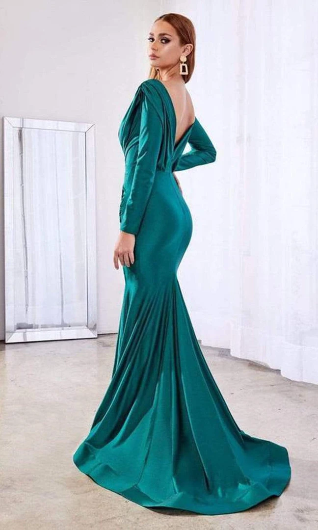 Cinderella Divine - Deep V-Neck Ruched Long Gown CD0168 Formal Gowns 4 Cinderella Divine - Deep V-Neck Ruched Long Gown CD0168 Formal Gowns