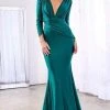 Cinderella Divine - Deep V-Neck Ruched Long Gown CD0168 Formal Gowns 1 Cinderella Divine - Deep V-Neck Ruched Long Gown CD0168 Formal Gowns