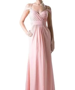 Cinderella Divine - Draping Off-Shoulder Surplice Chiffon Formal Gown Formal Gowns