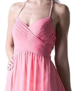 Cinderella Divine - Embellished Halter High Low A-line Dress Formal Gowns