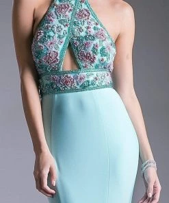 Cinderella Divine - Embellished High Halter Evening Dress