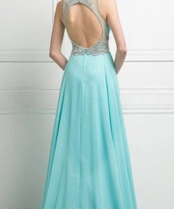 Formal Gowns Cinderella Divine - Embellished Illusion Bateau Chiffon A-line Dress
