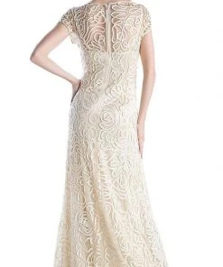 Cinderella Divine - Embellished Illusion Jewel Neck Sheath Dress 1920 - 1 Pc Champagne In Size M Available Formal Gowns