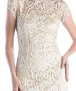 Cinderella Divine - Embellished Illusion Jewel Neck Sheath Dress 1920 - 1 Pc Champagne In Size M Available Formal Gowns