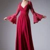 Cinderella Divine - Embellished Lace Long Bell Sleeve A-line Dress Formal Gowns