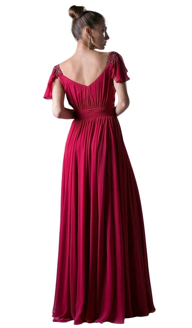 Formal Gowns Cinderella Divine - Embellished Ruched Wide V-neck A-line Dress 5 Formal Gowns Cinderella Divine - Embellished Ruched Wide V-neck A-line Dress