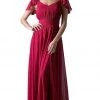 Formal Gowns Cinderella Divine - Embellished Ruched Wide V-neck A-line Dress