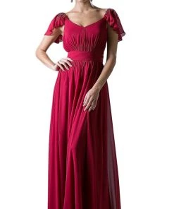 Formal Gowns Cinderella Divine - Embellished Ruched Wide V-neck A-line Dress