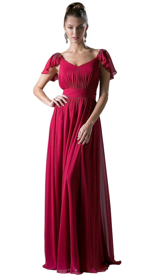 Formal Gowns Cinderella Divine - Embellished Ruched Wide V-neck A-line Dress 3 Formal Gowns Cinderella Divine - Embellished Ruched Wide V-neck A-line Dress