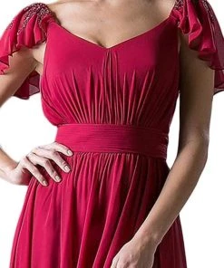 Formal Gowns Cinderella Divine - Embellished Ruched Wide V-neck A-line Dress