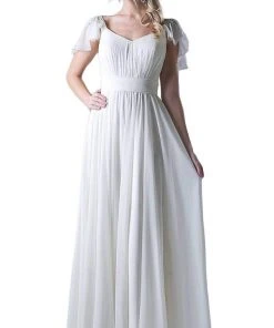 Formal Gowns Cinderella Divine - Embellished Ruched Wide V-neck A-line Dress 16 Formal Gowns Cinderella Divine - Embellished Ruched Wide V-neck A-line Dress