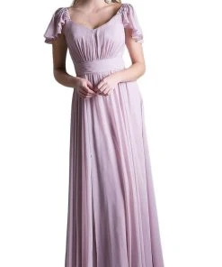 Formal Gowns Cinderella Divine - Embellished Ruched Wide V-neck A-line Dress 14 Formal Gowns Cinderella Divine - Embellished Ruched Wide V-neck A-line Dress