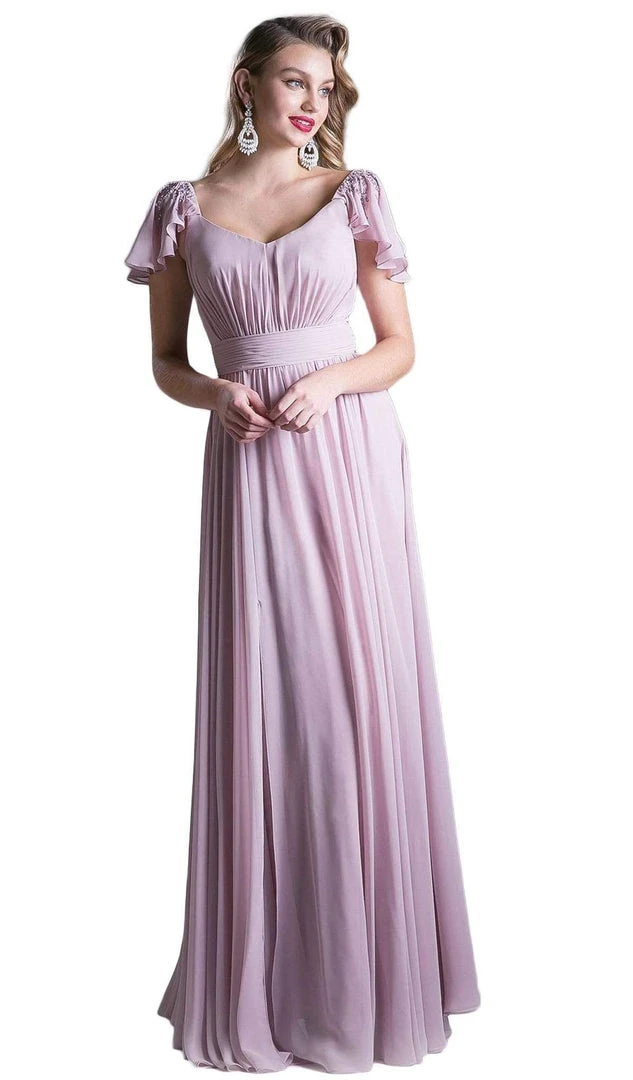 Formal Gowns Cinderella Divine - Embellished Ruched Wide V-neck A-line Dress 7 Formal Gowns Cinderella Divine - Embellished Ruched Wide V-neck A-line Dress