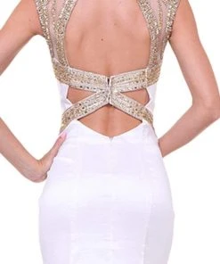 Cinderella Divine - Embellished Sheer High Neck Fitted Evening Gown