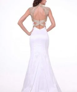 Cinderella Divine - Embellished Sheer High Neck Fitted Evening Gown