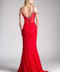 Cinderella Divine - Embellished Strappy V-neck Lace Fitted Dress 13 Cinderella Divine - Embellished Strappy V-neck Lace Fitted Dress