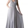 Cinderella Divine - Embellished Surplice Pleated V-neck A-line Dress Formal Gowns
