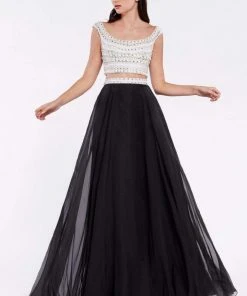Cinderella Divine - Embellished Two Piece Illusion Jewel A-line Dress Formal Gowns
