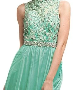 Cinderella Divine - 7952 Embroidered High Neck Chiffon Dress Formal Gowns