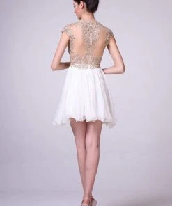 Cocktail Dresses Cinderella Divine - Embroidered Sheer Cap Sleeves Cocktail Dress