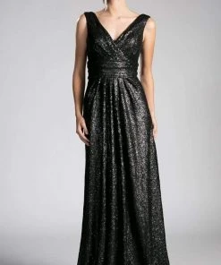 Formal Gowns Cinderella Divine - ET326 Surplice Bodice Draping Sequined Gown
