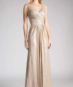 Formal Gowns Cinderella Divine - ET326 Surplice Bodice Draping Sequined Gown