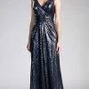Formal Gowns Cinderella Divine - ET326 Surplice Bodice Draping Sequined Gown