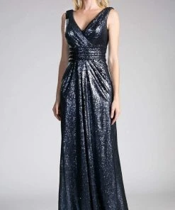 Formal Gowns Cinderella Divine - ET326 Surplice Bodice Draping Sequined Gown