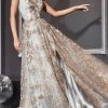 Formal Gowns Cinderella Divine - Floral Print A-Line Prom Gown CB069 - 1 Pc Gold Mist In Size 10 Available