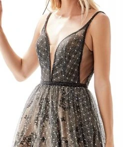 Formal Gowns Cinderella Divine - H9928 Deep V-neck A-line Gown