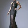 Cinderella Divine - 496 High Halter Neck Sheer Embellished Evening Gown