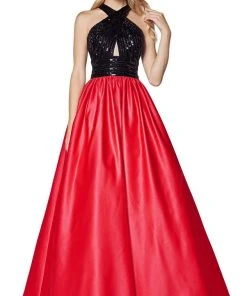Cinderella Divine - J0234 Sequined Crisscross Cutout Bodice Gown Formal Gowns