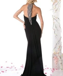 Cinderella Divine - J727 Beaded Halter Sateen Trumpet Dress