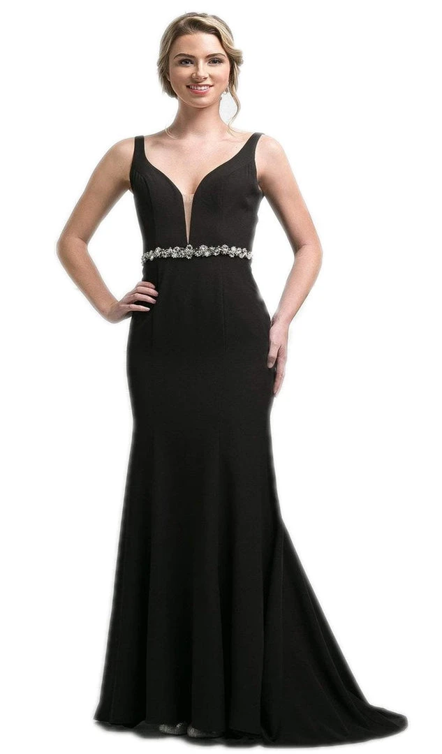 Formal Gowns Cinderella Divine - Jeweled Deep V-neck Sheath Dress 3 Formal Gowns Cinderella Divine - Jeweled Deep V-neck Sheath Dress