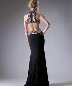 Formal Gowns Cinderella Divine - KC1799 Floral Applique Beaded Jersey Evening Gown