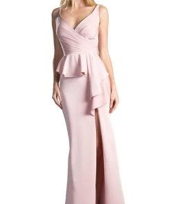 Cinderella Divine - KC1849 Sleeveless Pleated V-neck Sheath Dress