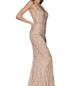 Cinderella Divine - KC19067 Sleeveless Deep V Neck Embellished Gown 10 Cinderella Divine - KC19067 Sleeveless Deep V Neck Embellished Gown