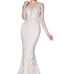 Cinderella Divine - KC19067 Sleeveless Deep V Neck Embellished Gown