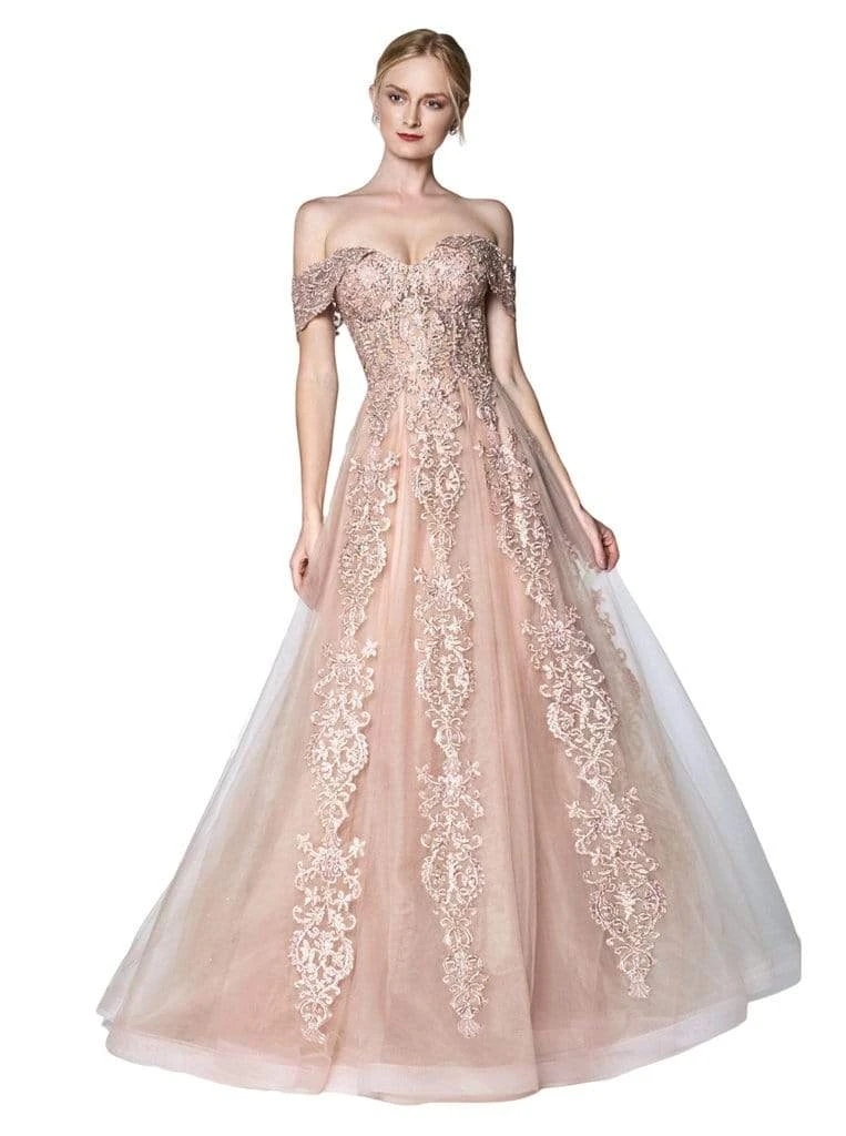 Formal Gowns Cinderella Divine - KC19070 Off Shoulder Embelished Lace Lace Up Back Tulle Gown - 1 Pc Dusty Rose In Size 6 Available 3 Formal Gowns Cinderella Divine - KC19070 Off Shoulder Embelished Lace Lace Up Back Tulle Gown - 1 Pc Dusty Rose In Size 6 Available