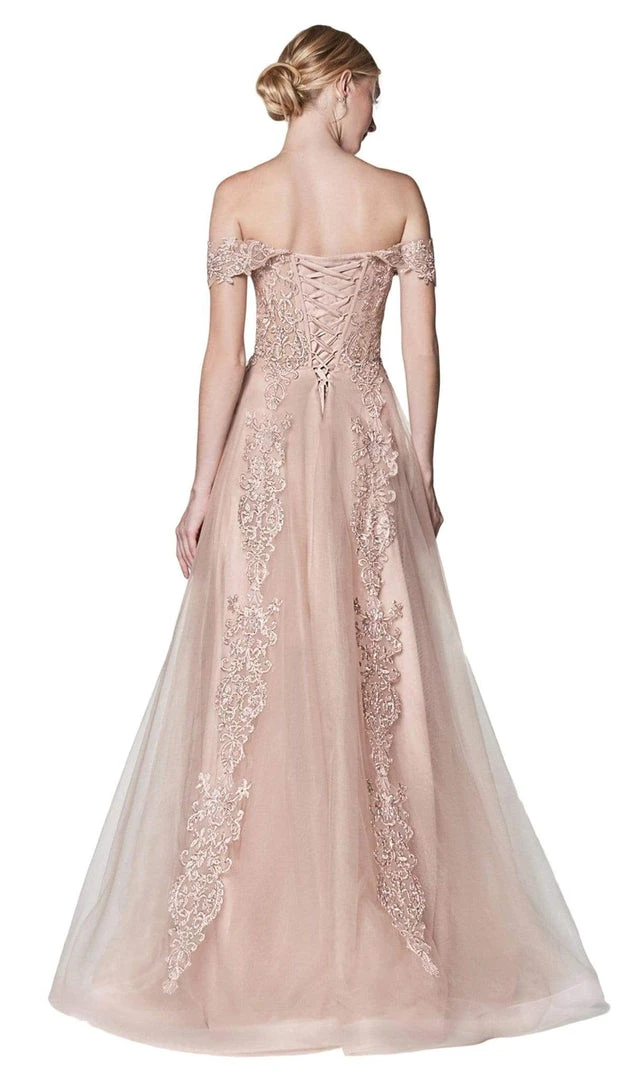 Formal Gowns Cinderella Divine - KC19070 Off Shoulder Embelished Lace Lace Up Back Tulle Gown - 1 Pc Dusty Rose In Size 6 Available 4 Formal Gowns Cinderella Divine - KC19070 Off Shoulder Embelished Lace Lace Up Back Tulle Gown - 1 Pc Dusty Rose In Size 6 Available