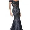 Formal Gowns Cinderella Divine - KC874 Beaded Lace Off-Shoulder Trumpet Silhouette Evening Gown - 1 Pc Black-Lilac In Size 8 Available